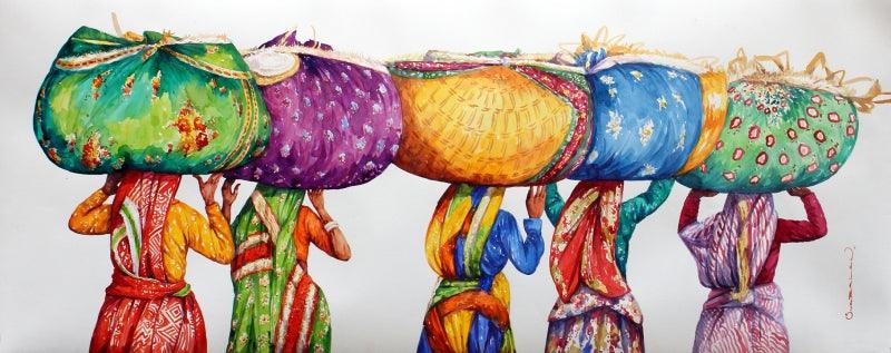 Figurative oil painting titled 'Untitled 1', 22x55 inches, by artist Siva Balan on Canvas