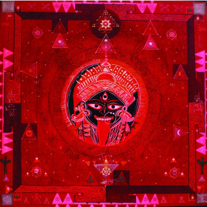 Religious mixed media painting titled 'Untitled 1', 30x30 inches, by artist Atin Mitra on Canvas