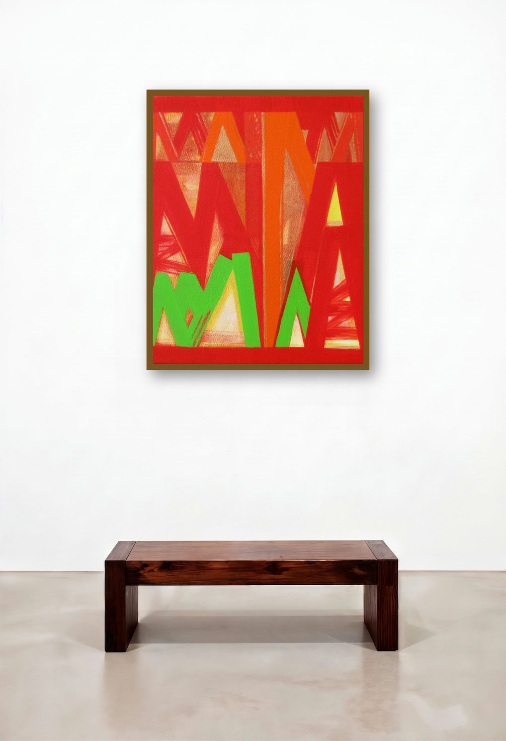 Untitled 1 (Vermillion Pulse) by artist Ramesh Anand displayed in a Transitional Dining Room