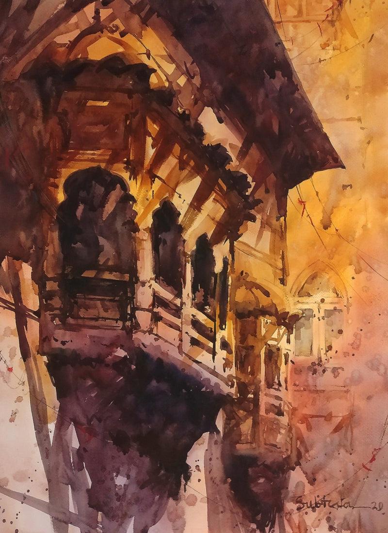 Cityscape watercolor painting titled 'Untitled 1', 30x22 inches, by artist Subrata Malakar on Paper