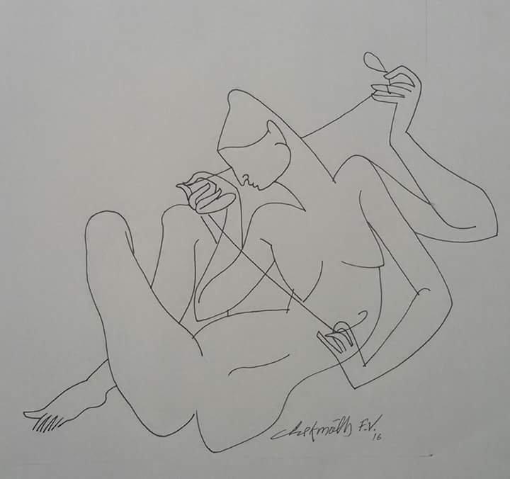 Erotic ink drawing titled 'Untitled 1', 8x8 inches, by artist Chikmath FV on Paper