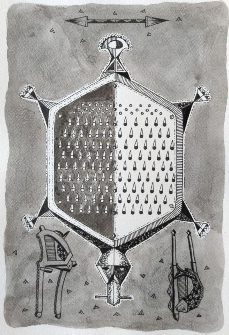 contemporary mixed media drawing titled 'Untitled 1', 12x8 inches, by artist Amol Khade on Paper