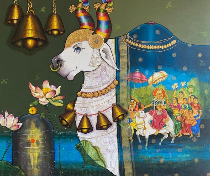 Religious acrylic painting titled 'Untitled 1', 60x72 inches, by artist Sachin Kharat on Canvas