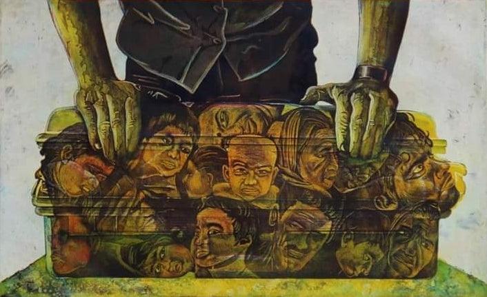 Figurative printmaking titled 'Untitled 1', 18x36 inches, by artist Rajeswara Rao Dadda on Paper