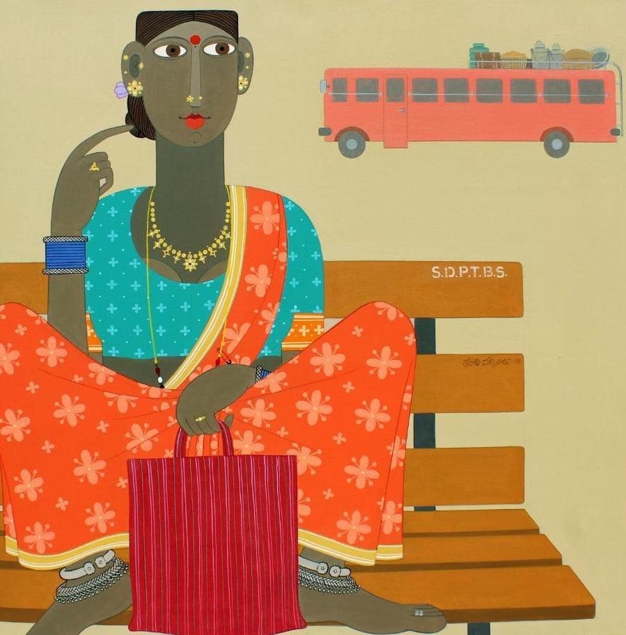 Figurative acrylic painting titled 'Untitled 1', 30x30 inches, by artist Narsimlu Kandi on Canvas