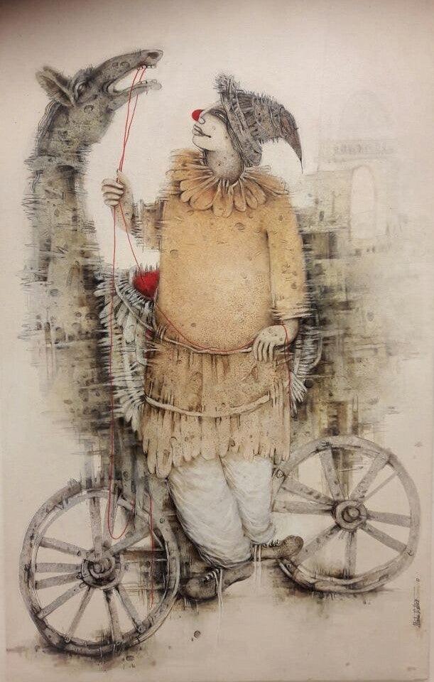 Figurative acrylic painting titled 'Untitled 1', 44x36 inches, by artist Mintu Mallick on Canvas