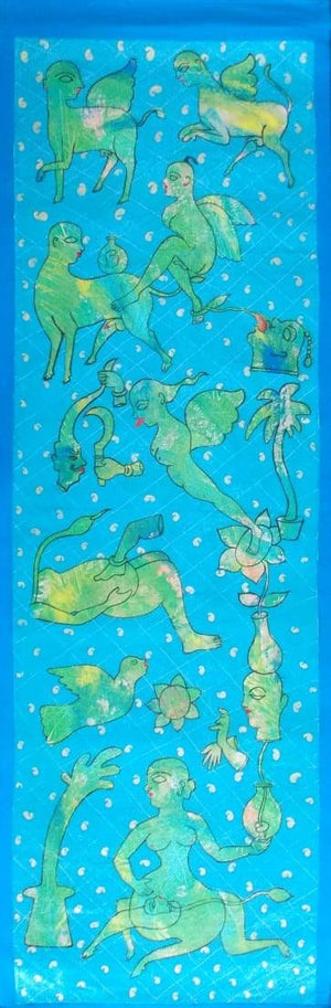 Figurative mixed media painting titled 'Untitled 1', 72x24 inches, by artist Joydeep Bhattachrjee on Canvas