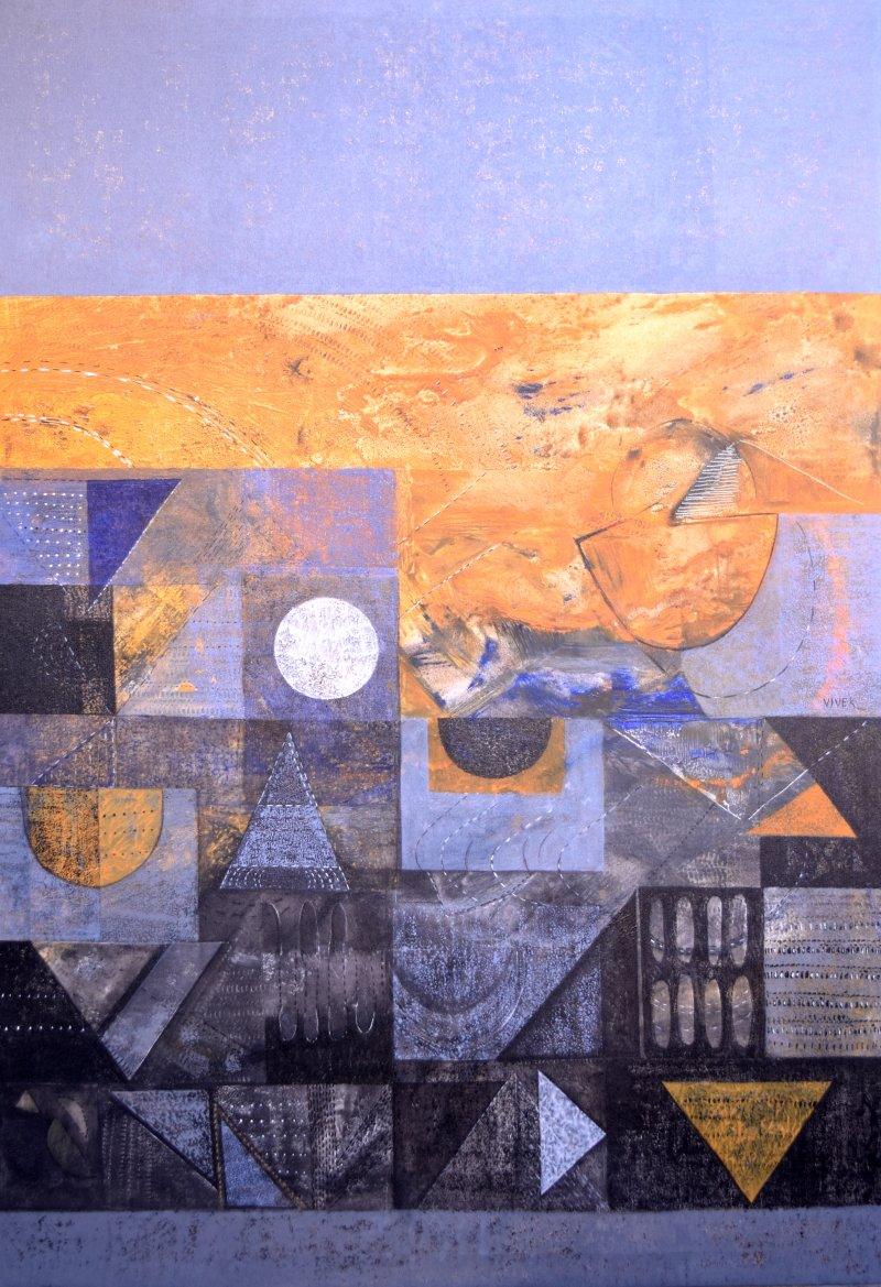 Abstract acrylic painting titled 'Untitled 1', 72x48 inches, by artist Vivek Nimbolkar on Canvas