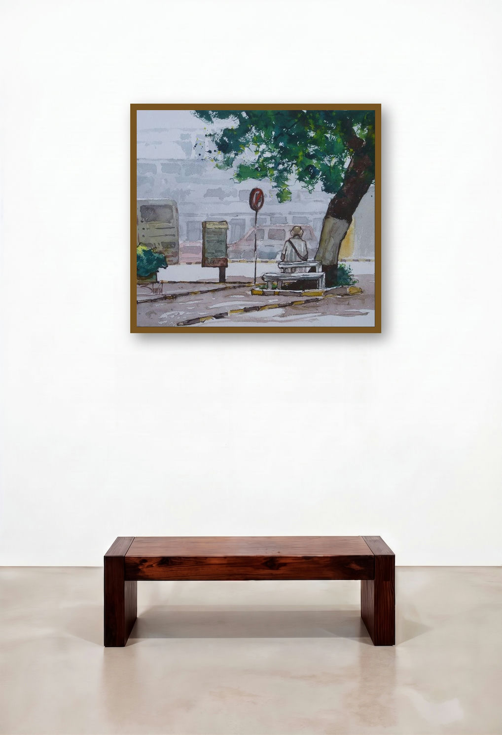 Untitled 1 (A Moment of Solitude) by artist Sharad Tawade displayed in a Art Deco Lounge