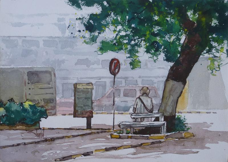 Cityscape watercolor painting titled 'Untitled 1', 10x14 inches, by artist Sharad Tawade on Paper