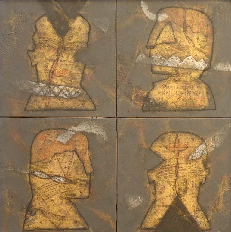 Figurative mixed media painting titled 'Untitled 1', 32x32 inches, by artist Sukhendu Paul on Canvas