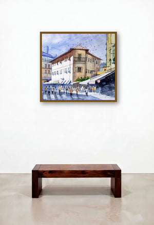 Untitled 1 (Florentine Hustle and Bustle) by artist Balaji G Bhange displayed in a Rustic Foyer