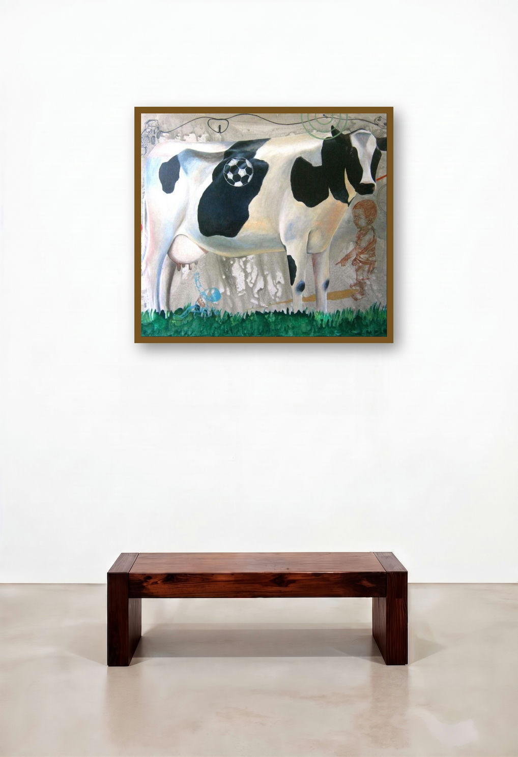 Untitled 1 (The Dreaming Cow) by artist Raghavendar Angali displayed in a Traditional Hotel Suite