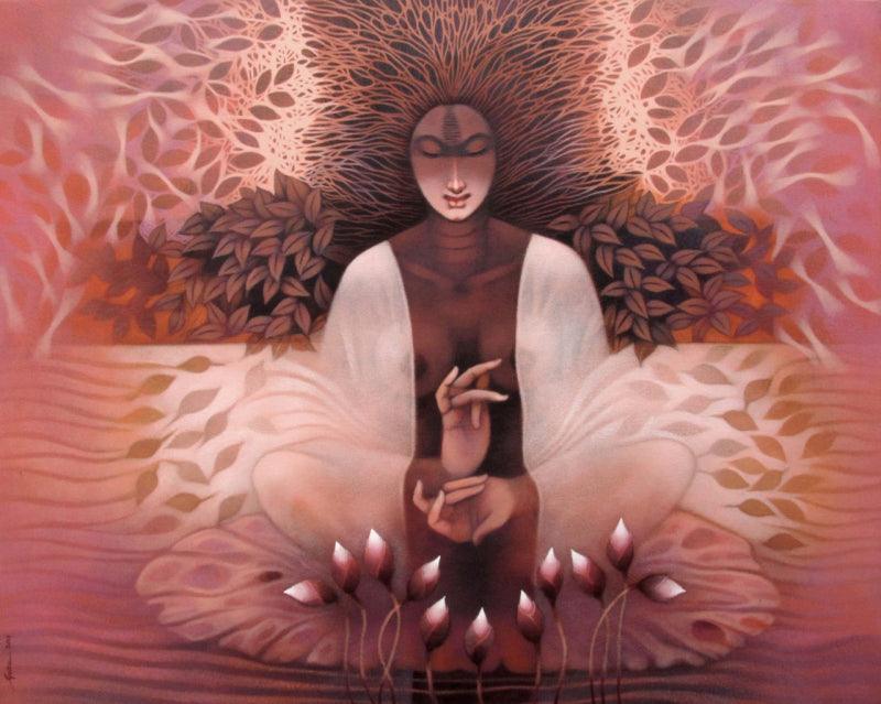 meditation acrylic painting titled 'Untitled 1', 48x60 inches, by artist Guru Kinkar on Canvas