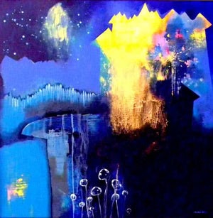 Abstract acrylic painting titled 'Untitled 1', 48x48 inches, by artist Pradip Sengupta on Canvas