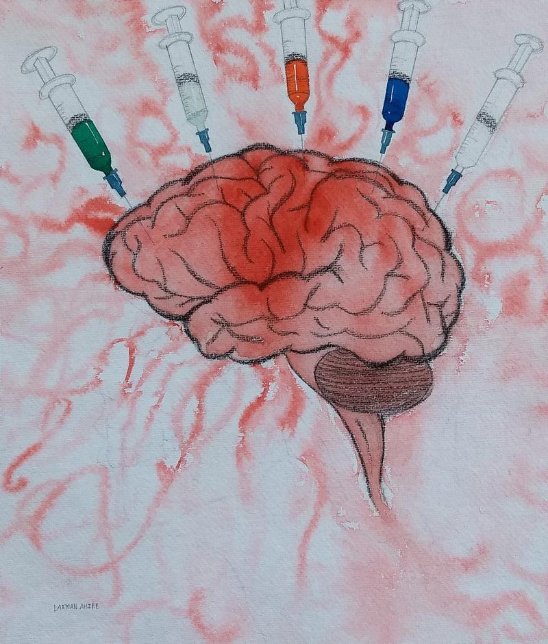 contemporary watercolor painting titled 'Untitled 1', 17x15 inches, by artist Laxman Ahire on Paper