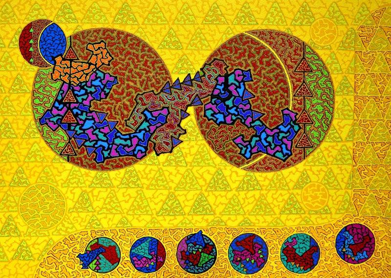 Abstract acrylic painting titled 'Untitled 1', 60x84 inches, by artist Nitin Dongare on Canvas