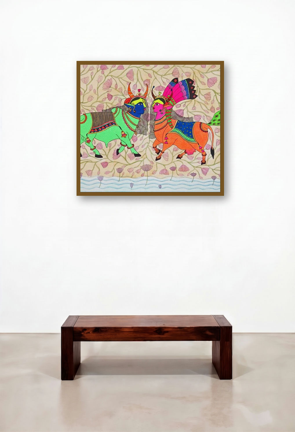 Untitled 1 (Divine Harmony) by artist Priti Singh displayed in a Japandi Lounge