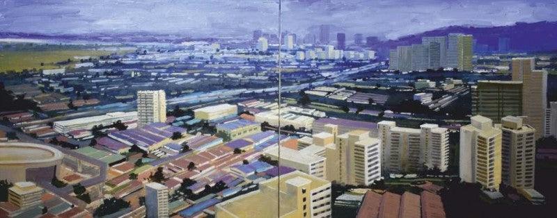 Cityscape acrylic painting titled 'Untitled 1', 24x60 inches, by artist Ritesh Chopda on Canvas
