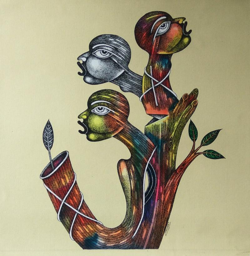 Figurative mixed media painting titled 'Untitled 1', 24x24 inches, by artist Navneet Rathod on Canvas