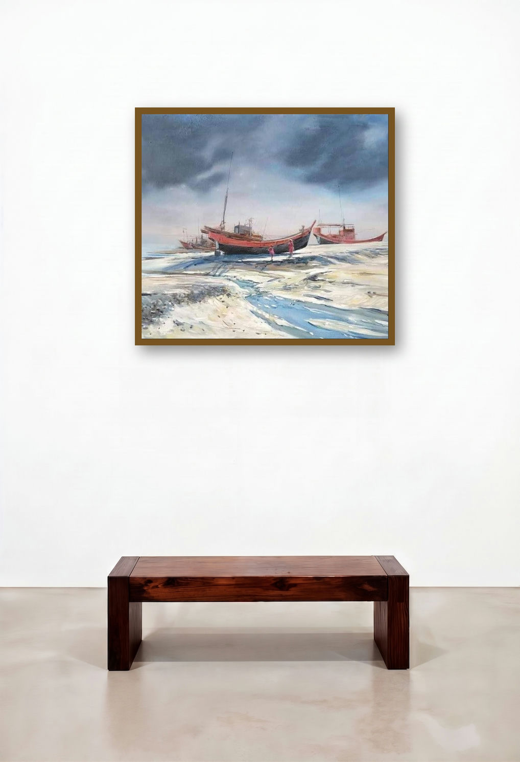 Untitled 1 (Serene Shoreline**) by artist Satyabrata Karmakar displayed in a Modern Lounge