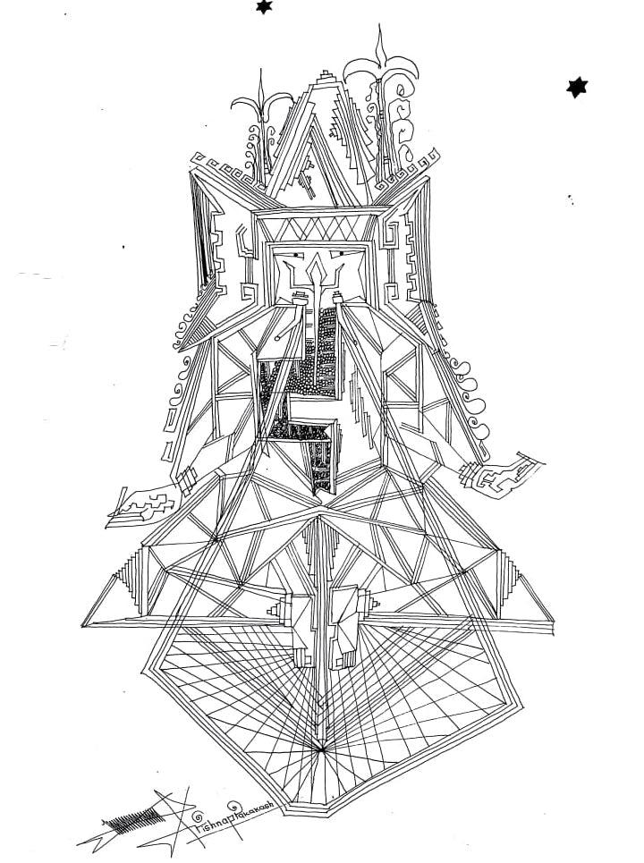 Religious mixed media drawing titled 'Untitled 1', 15x11 inches, by artist Krishnaprakash Vasant Martand on Canson paper