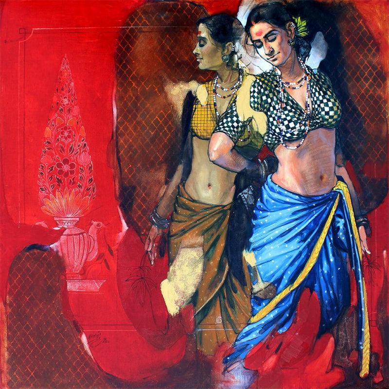 Figurative oil painting titled 'Untitled 1', 36x36 inches, by artist Ramchandra Kharatmal on Canvas