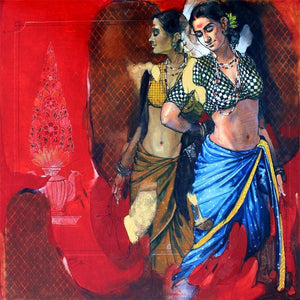 Figurative oil painting titled 'Untitled 1', 36x36 inches, by artist Ramchandra Kharatmal on Canvas