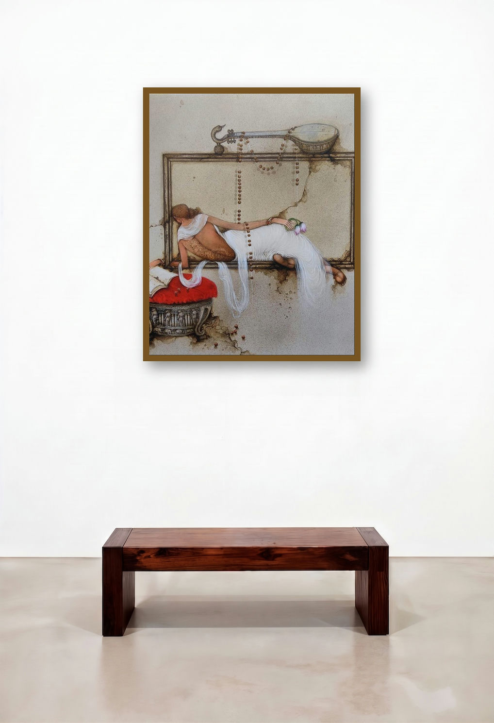 Untitled 1 (Serene Reverie) by artist Mintu Mallick displayed in a Scandinavian Dining Room