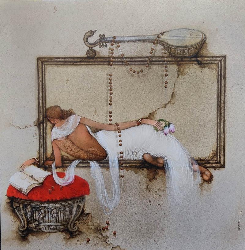 Figurative acrylic painting titled 'Untitled 1', 44x44 inches, by artist Mintu Mallick on Canvas