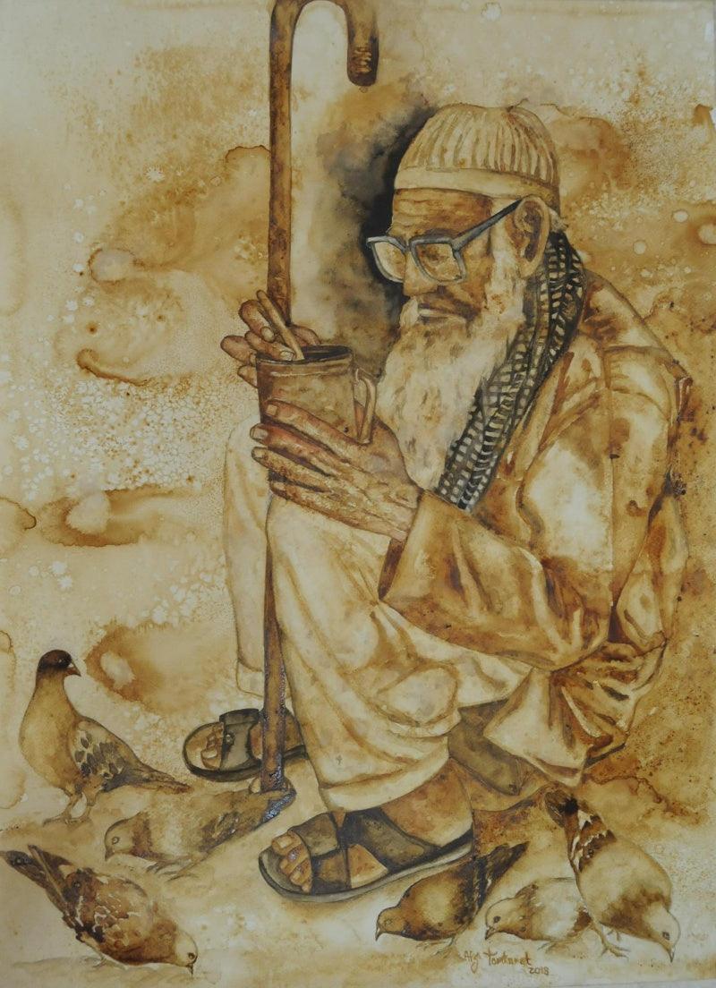 Transportation coffee & watercolor painting titled 'Untitled 1', 22x30 inches, by artist Afza Tamkanat on Acid Free Paper