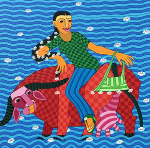 Figurative acrylic painting titled 'Untitled 1', 36x36 inches, by artist Thota Laxminarayana on Canvas