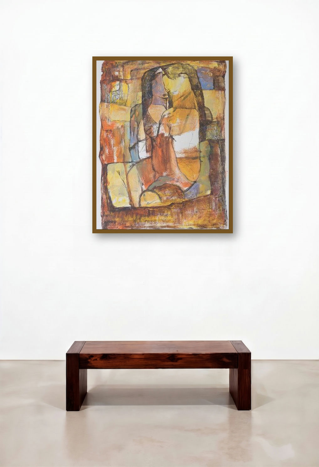 Untitled 1 (Intimate Embrace) by artist Raju Baviskar displayed in a Contemporary Luxury Hotel Suite