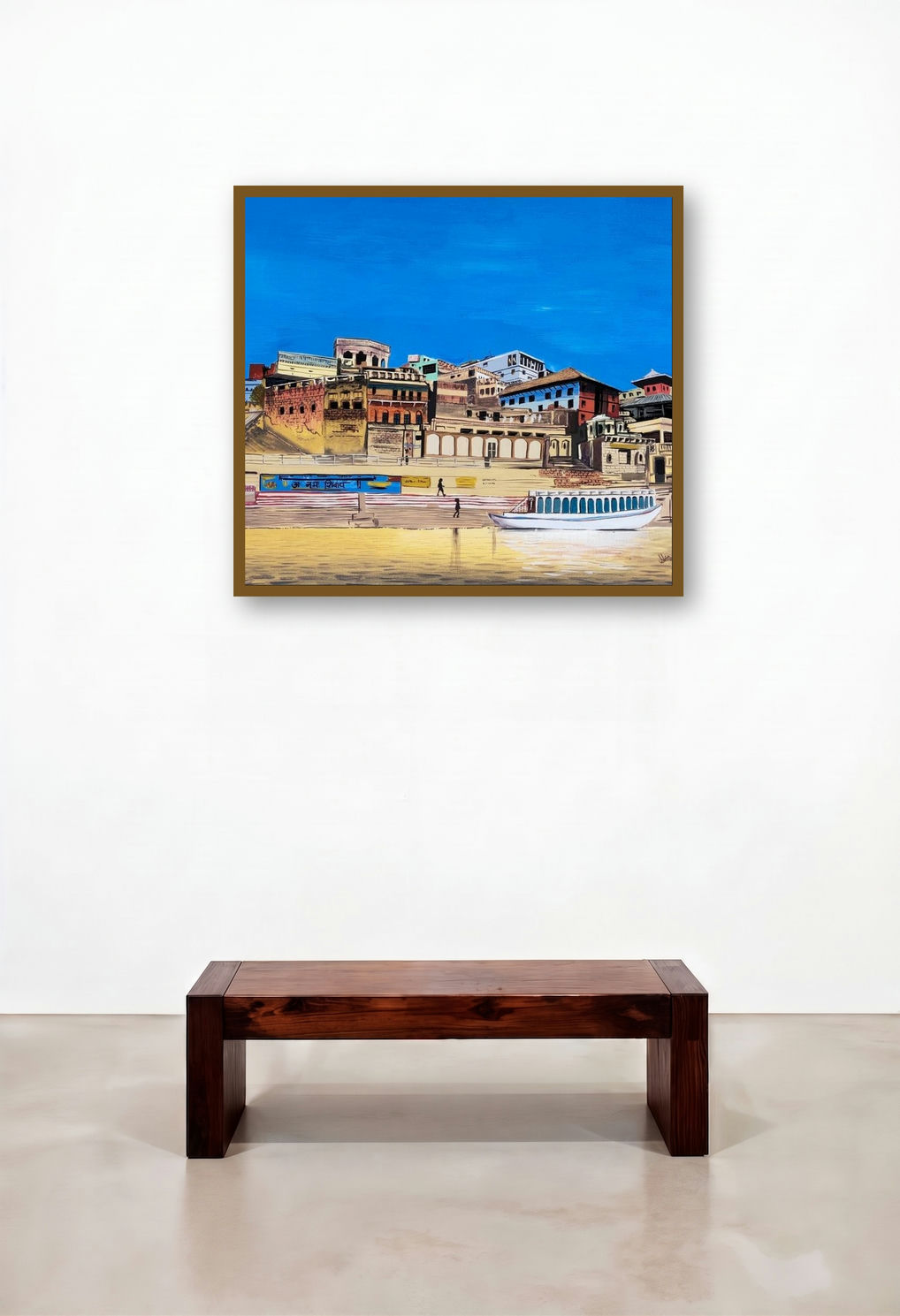 Untitled 1 (Dawn on the Ganges) by artist D Shiva Prasad Reddy displayed in a Traditional Executive Office