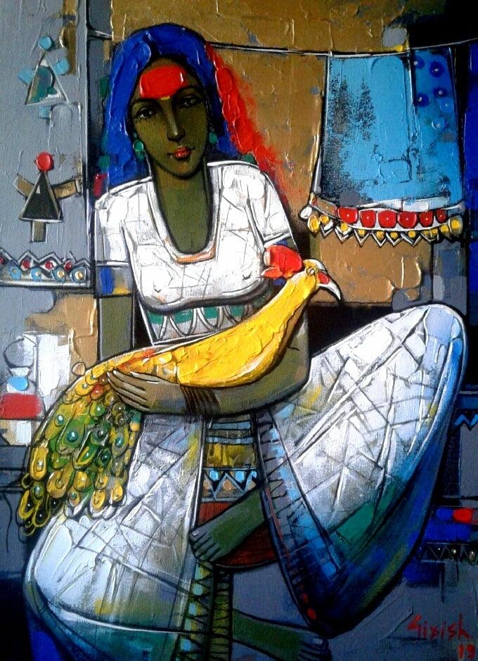 Figurative acrylic painting titled 'Untitled 1', 23x17 inches, by artist Girish Adannavar on Canvas