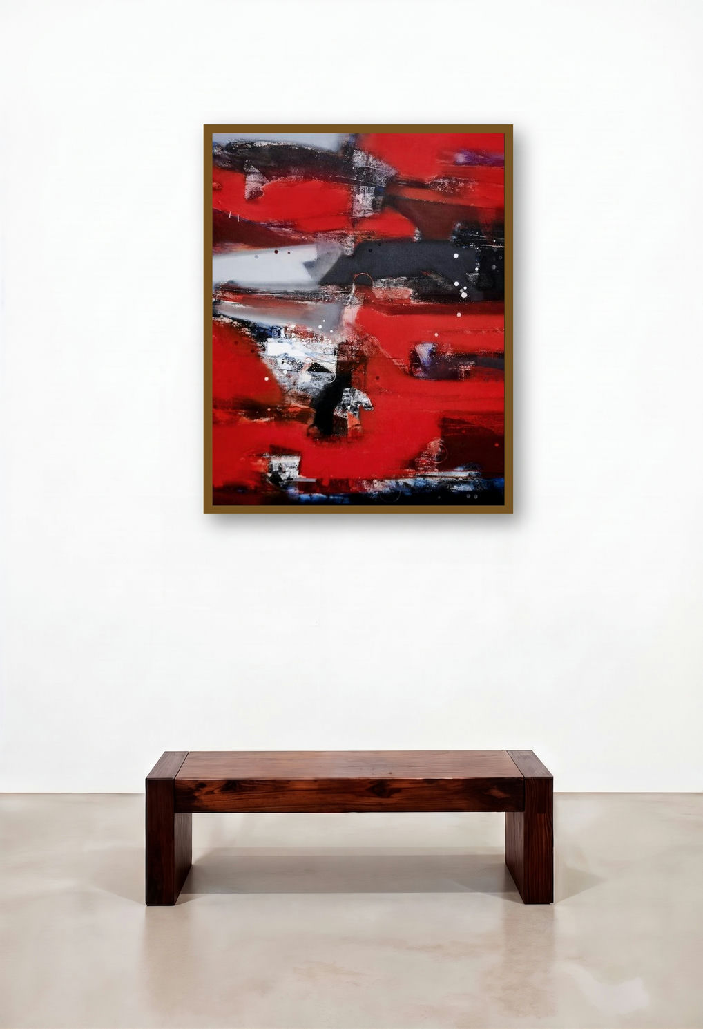 Untitled 1 (Crimson Currents) by artist Sachin Pakhale displayed in a Classic Bedroom