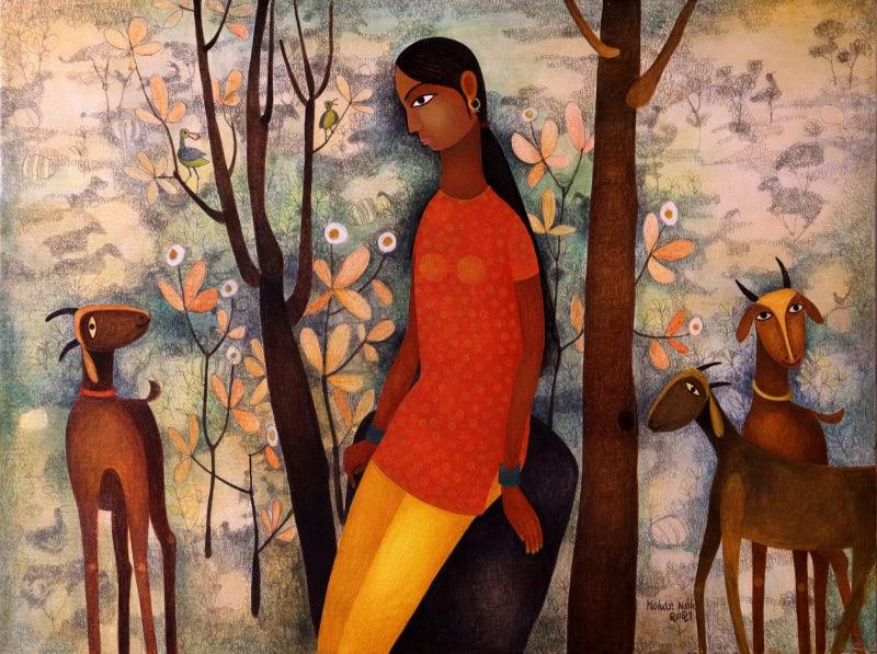 Figurative acrylic painting titled 'Untitled 1', 24x32 inches, by artist Mohan Naik on Canvas