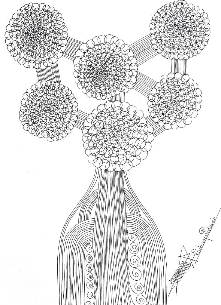 Abstract mixed media drawing titled 'Untitled 1', 17x12 inches, by artist Krishnaprakash Vasant Martand on Canson Paper