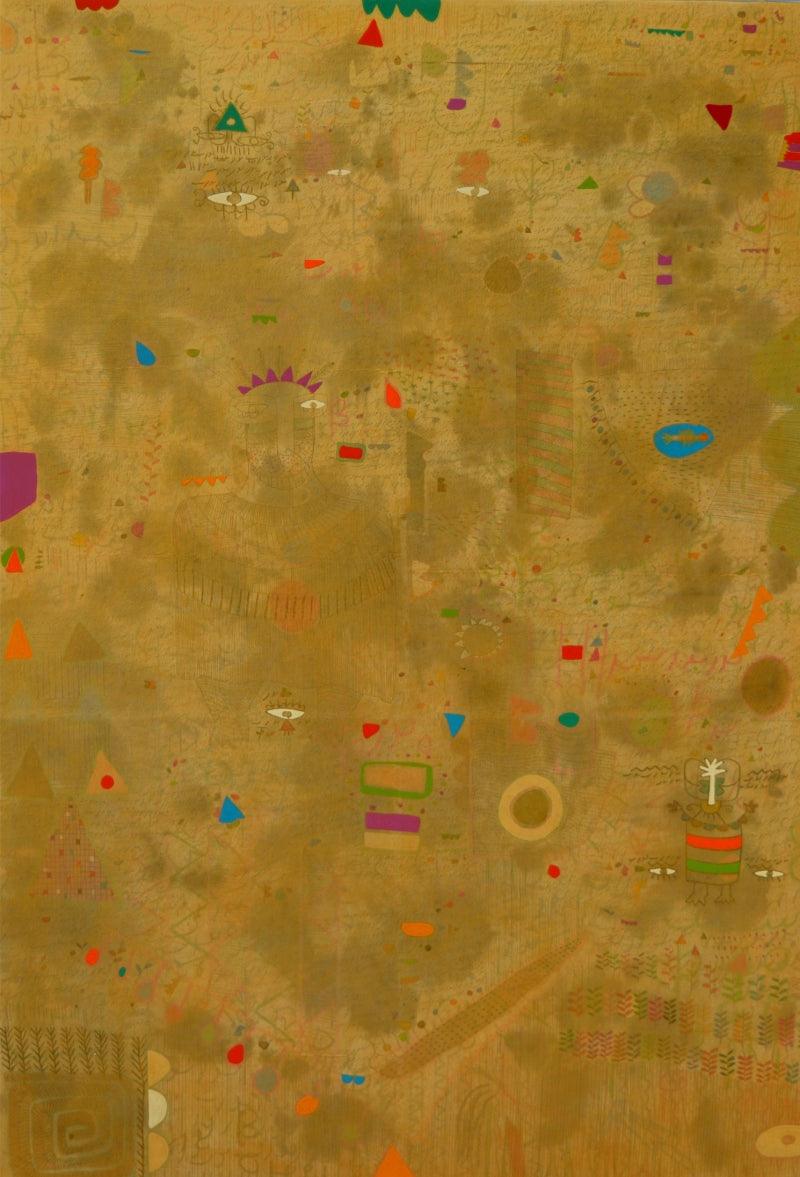 Abstract mixed media painting titled 'Untitled 1', 68x45 inches, by artist Yashvant Singh on Canvas