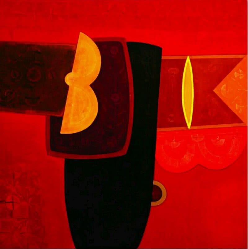 Abstract acrylic painting titled 'Untitled 1', 60x60 inches, by artist Bhushan Vaidhya on Canvas