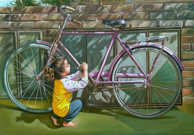 Figurative oil painting titled 'Untitled 1', 38x58 inches, by artist Gopal Sharma on Canvas