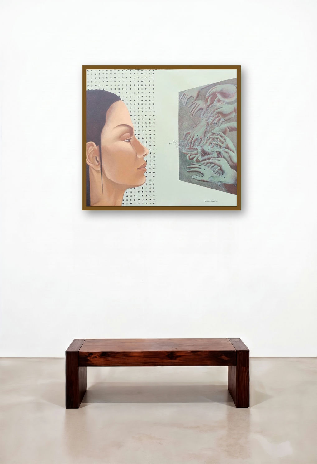 Untitled 1 (Interconnected) by artist Bibhas Baidya displayed in a Mid-Century Modern Lounge