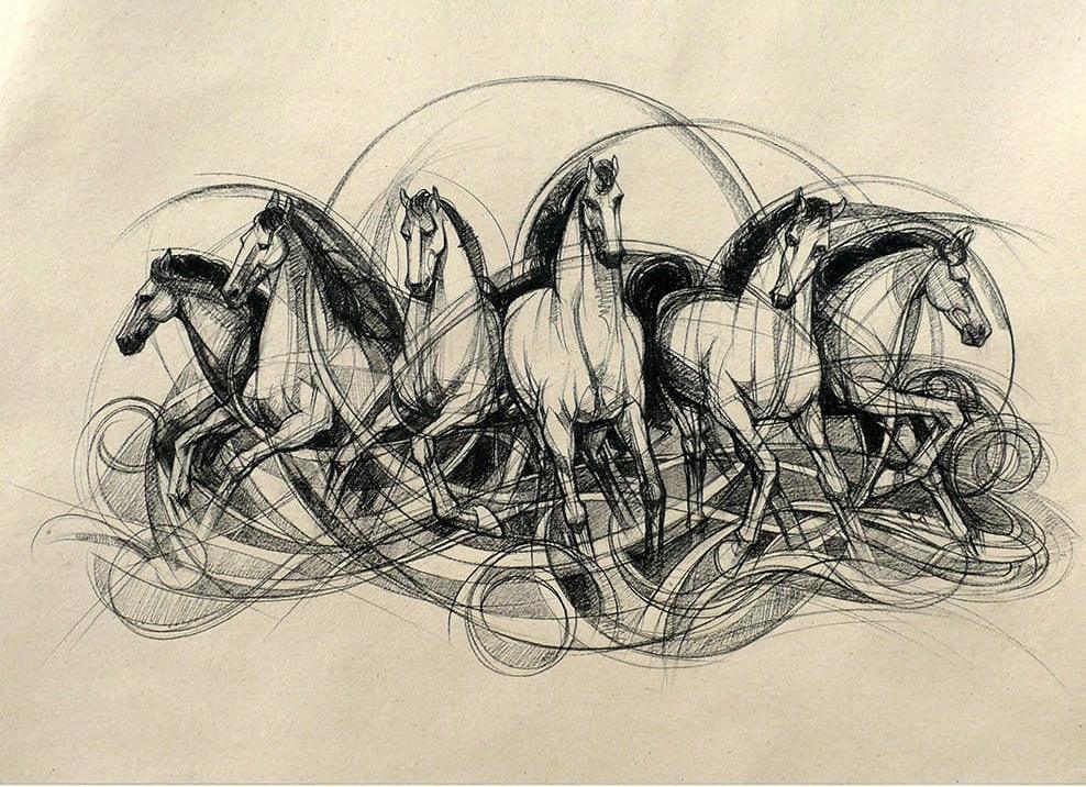 Animals charcoal drawing titled 'Untitled 1', 21x29 inches, by artist D Tiroumale on Handmade Paper