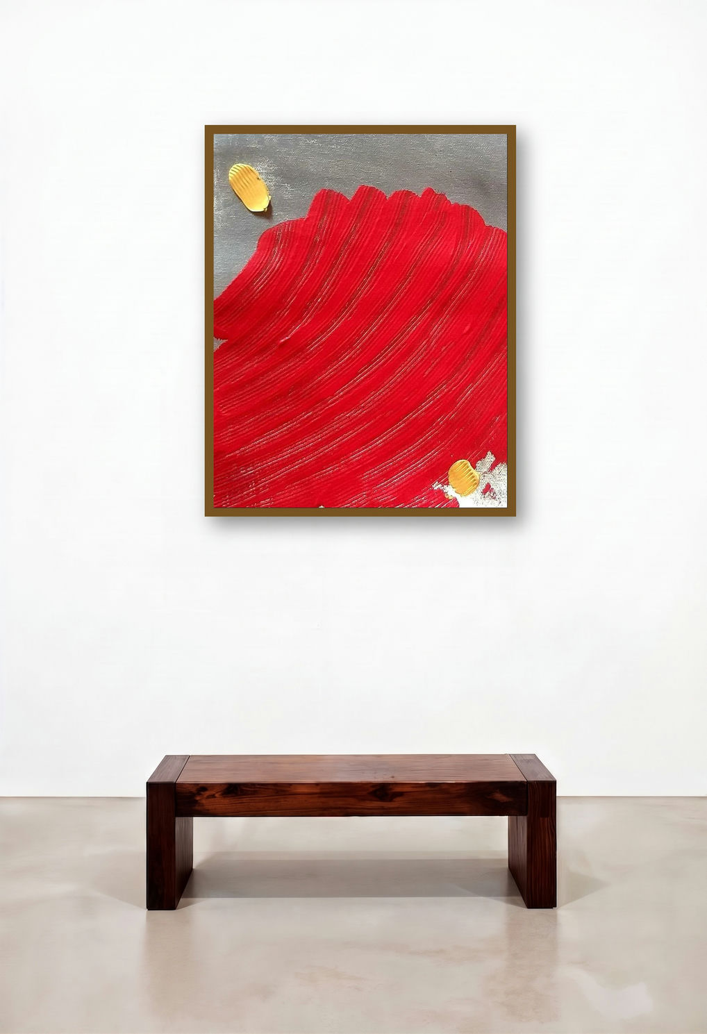 Untitled 1 (Crimson Bloom) by artist Ashvini Vidhate displayed in a Traditional Executive Office