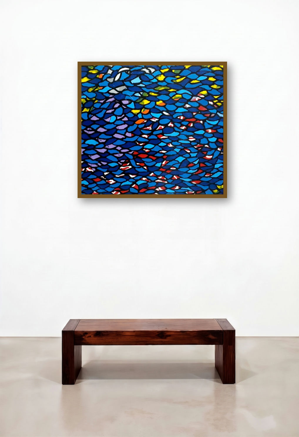 Untitled 1 (Blue Red) by artist Pratap Kore displayed in a Industrial Dining Room