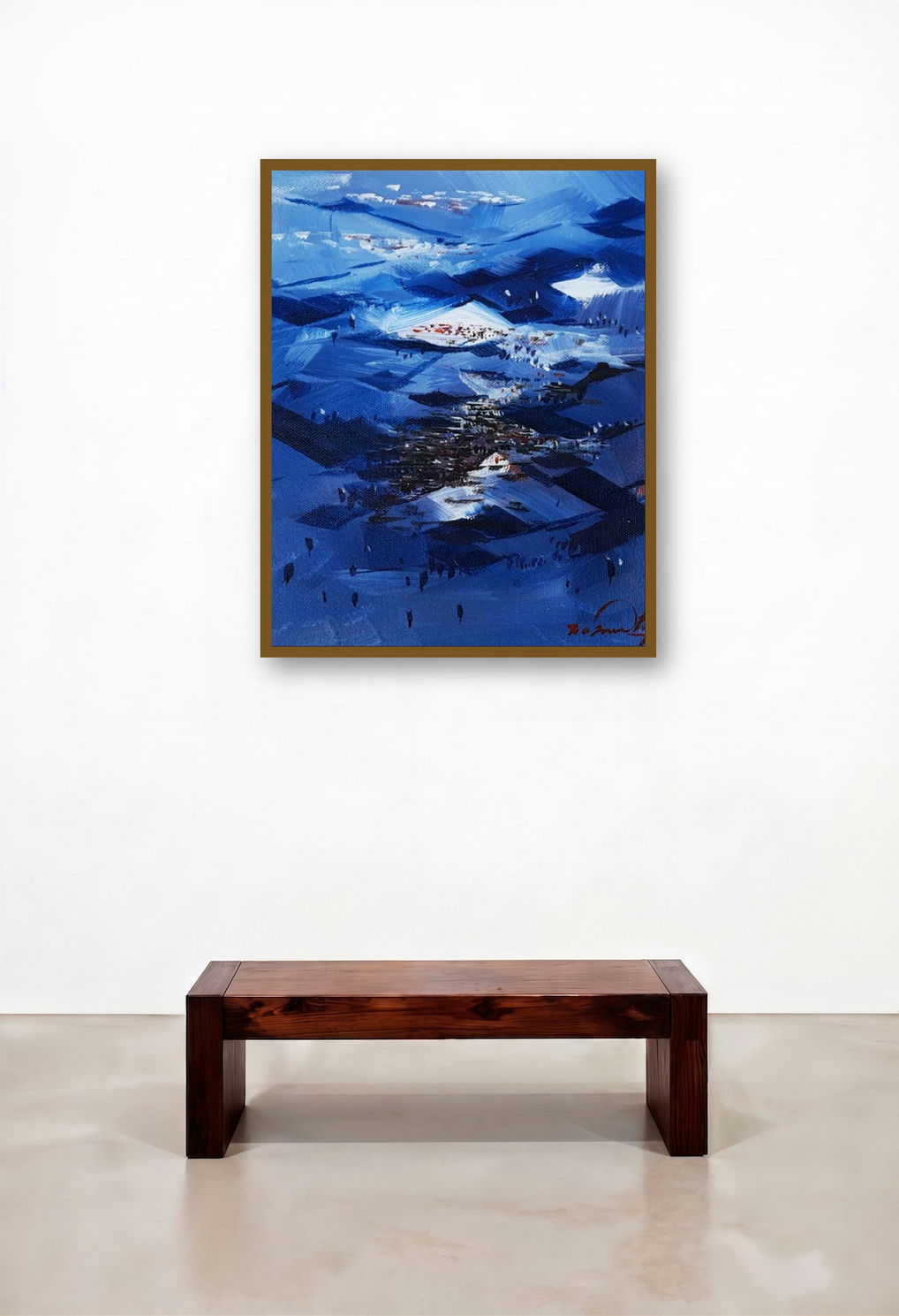 Untitled 1 (Blue Village) by artist Solomon Rajendiran displayed in a Classic Hallway
