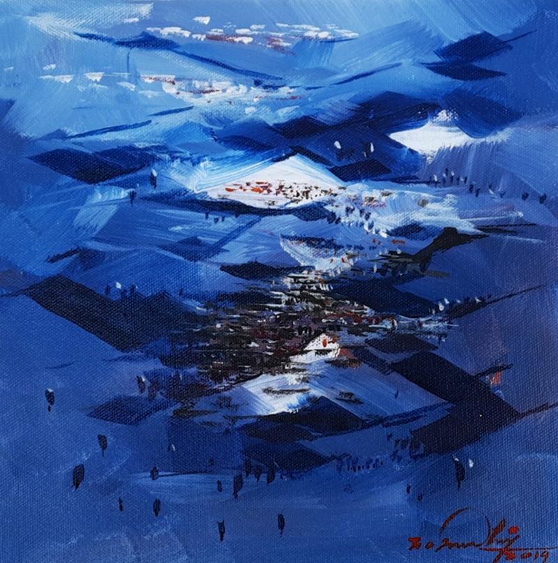 Landscape acrylic painting titled 'Untitled 1', 12x12 inches, by artist Solomon Rajendiran on Canvas