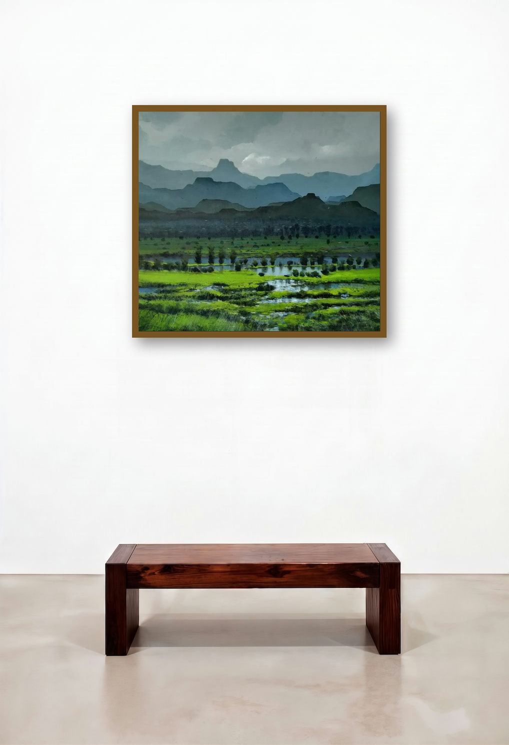 Untitled 1 (Verdant Tranquility) by artist Mangesh Shinde displayed in a Coastal Foyer