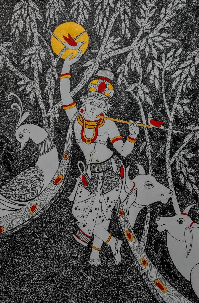 Religious mixed media drawing titled 'Untitled 1', 18x12 inches, by artist Dalip Chandolia on Paper