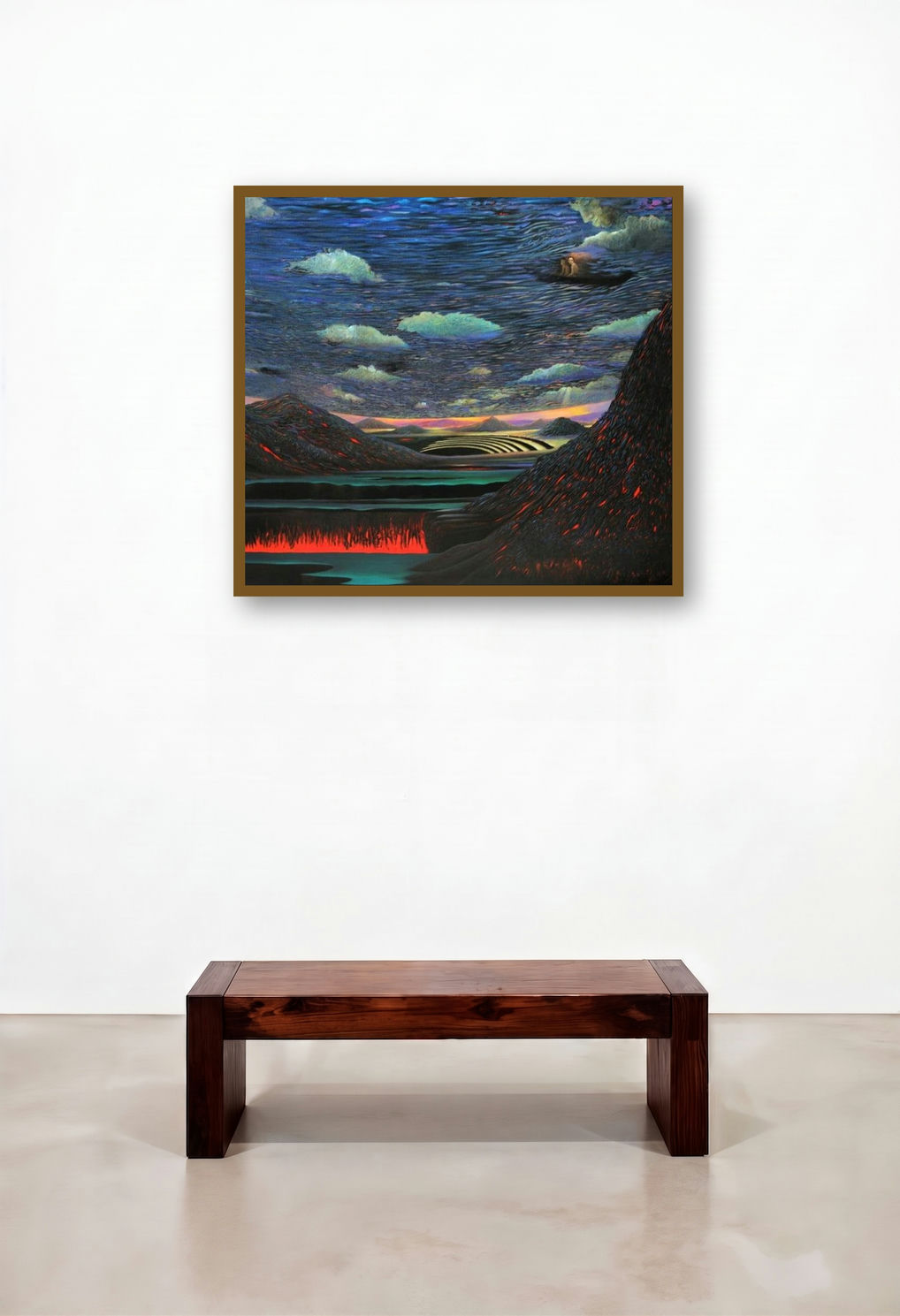 Untitled 1 (Eruption of Dreams) by artist Thambi Sankaran displayed in a Modern Family Room